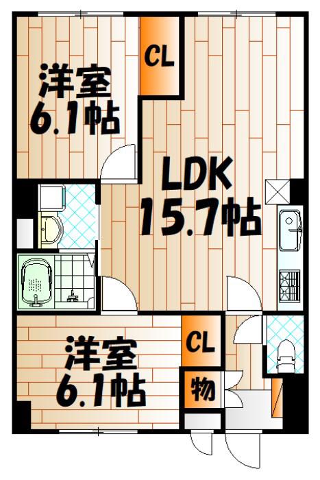 霧ヶ丘コーポラス(2LDK/3階)の間取り写真