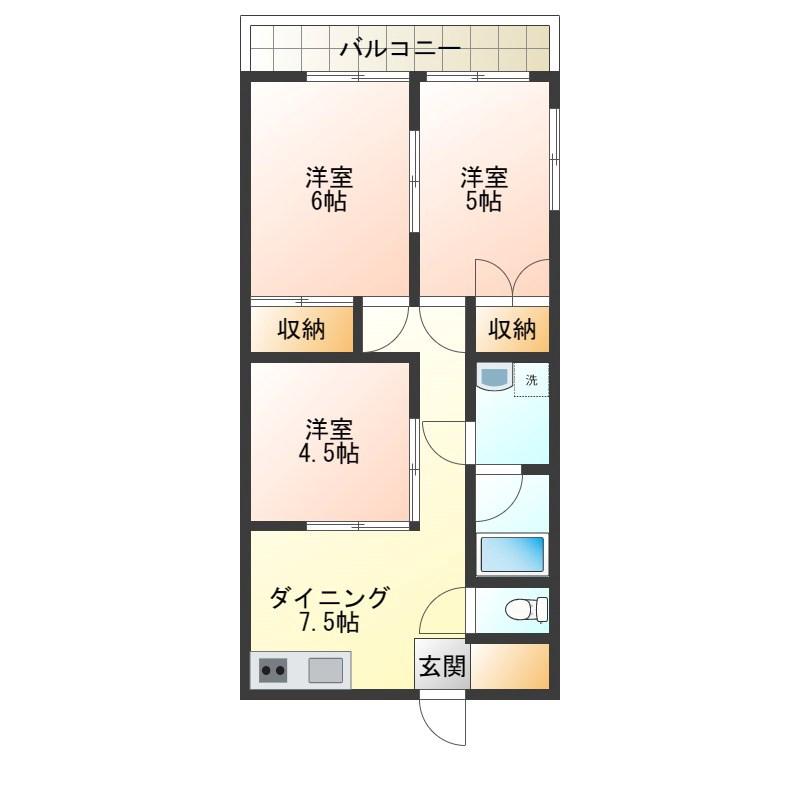 フォースサイド古河II(3DK/1階)の間取り写真