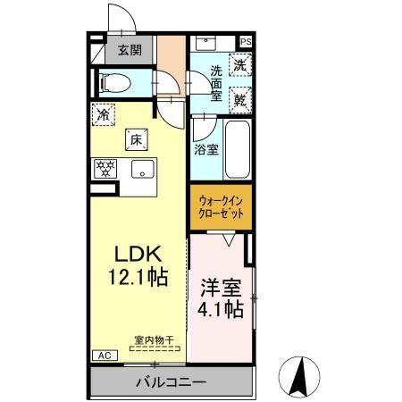 セレスティア高畑(1LDK/1階)の間取り写真