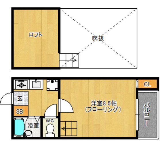 カレッジビラII(1K/2階)の間取り写真