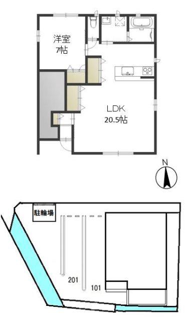 ストリーム八幡(1LDK/1階)の間取り写真