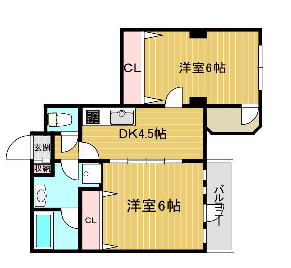 ラ・ヒラソン新大阪(2DK/3階)の間取り写真