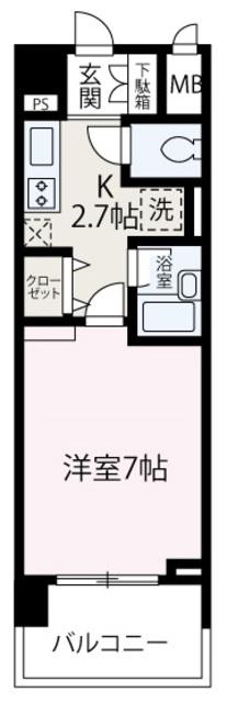 グランディール(1K/4階)の間取り写真