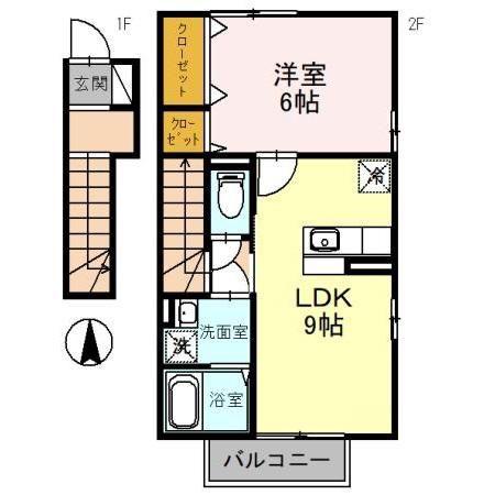 エスポワール海都A(1LDK/2階)の間取り写真