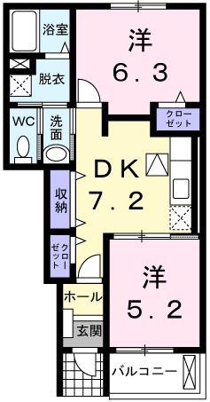 クレメント・MII(2DK/1階)の間取り写真