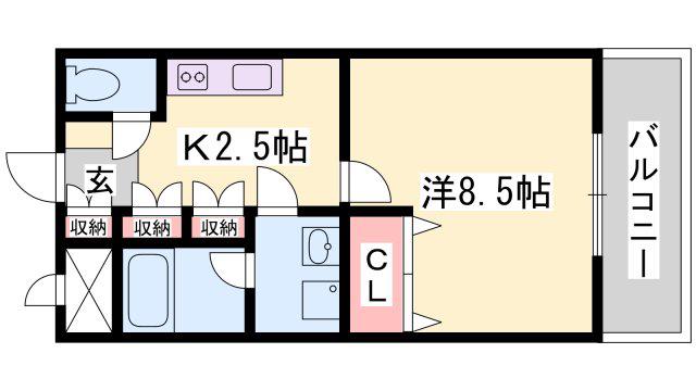 ヴィラコート網干(1K/3階)の間取り写真