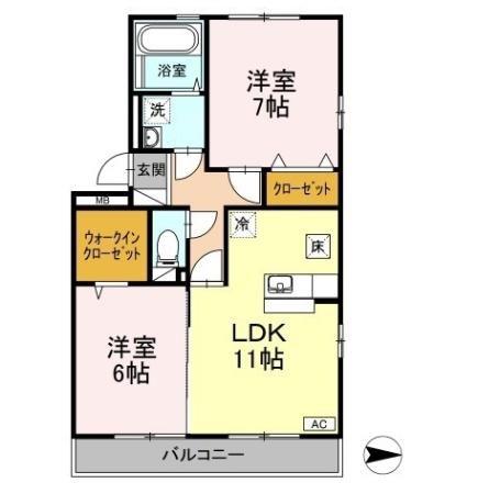 Y.サイレント ヴィラージュ(2LDK/1階)の間取り写真