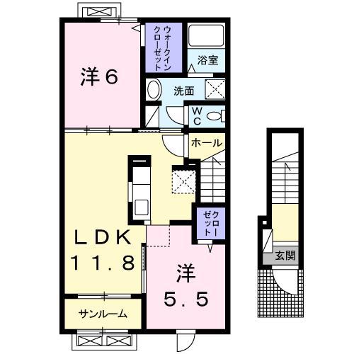 シャインV(2LDK/2階)の間取り写真
