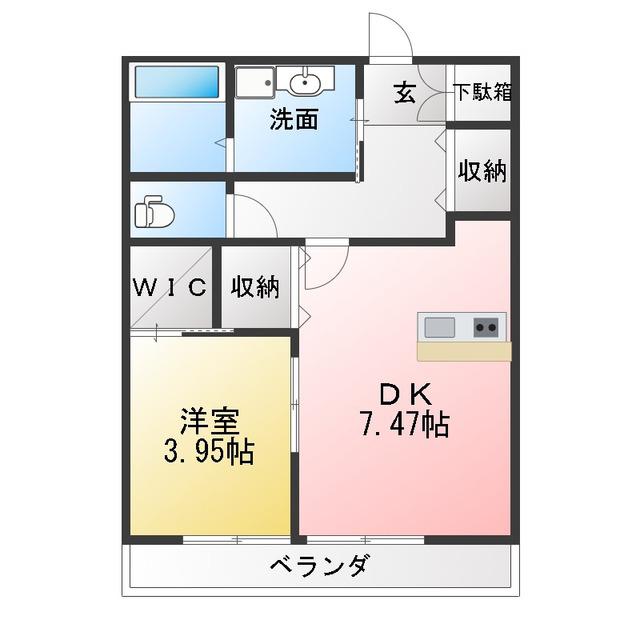 グリーンフォレスト那加門前(1DK/1階)の間取り写真