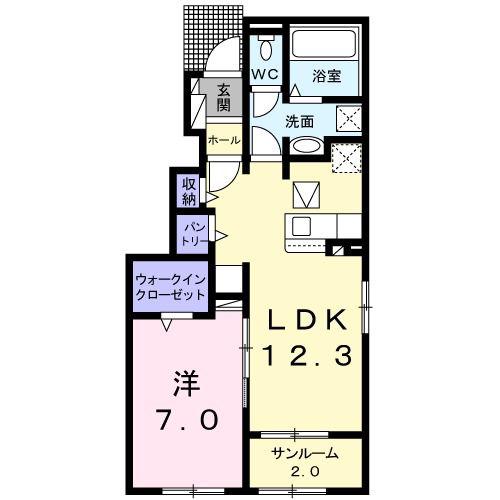メゾン ド フレーシュ下宮永B(1LDK/1階)の間取り写真