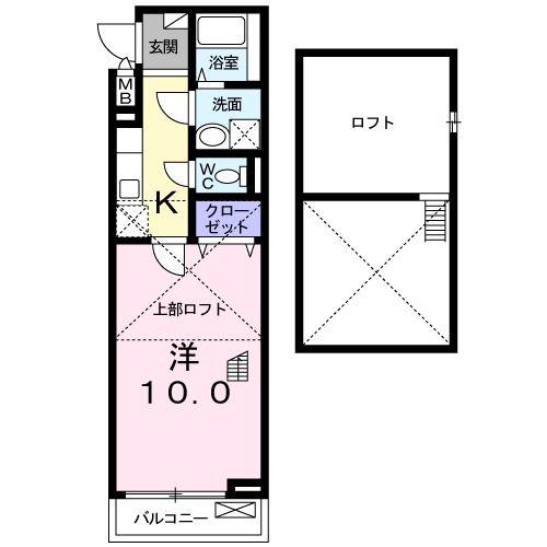 ボヌールアヴニールII(1K/2階)の間取り写真