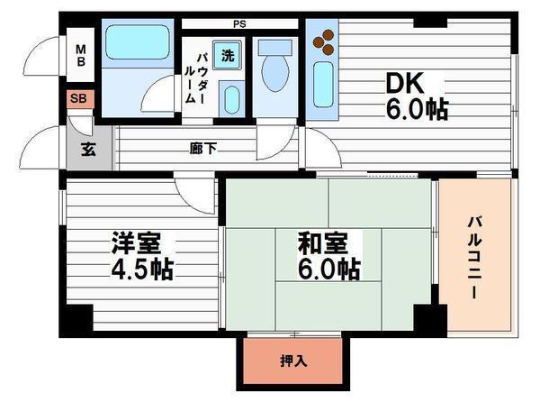 アバンティ森之宮(2DK/4階)の間取り写真