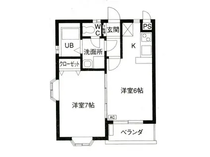 クレール沢向B棟(2K/1階)の間取り写真