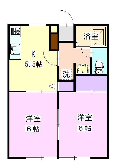 アーバンヒルA(2K/1階)の間取り写真