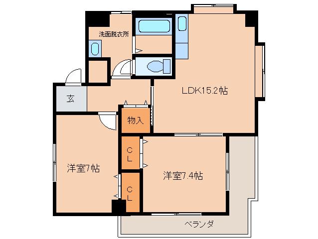 プレジデント大野城(2LDK/6階)の間取り写真