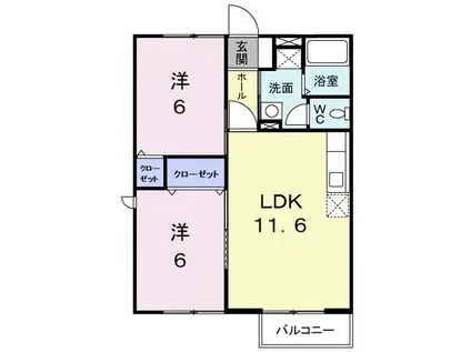 エスポワール船岡(2LDK/2階)の間取り写真