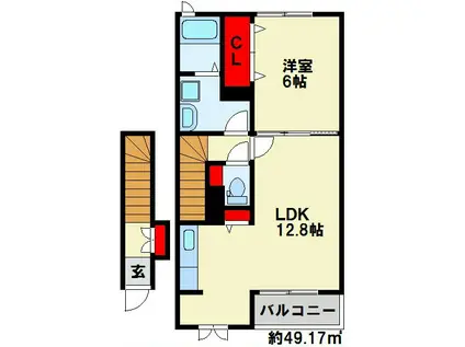 サニープレイス大平(1LDK/2階)の間取り写真