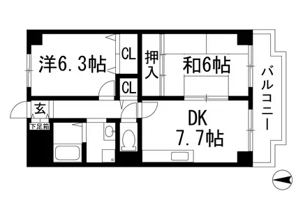 ホワイトボックスパート2(2DK/4階)の間取り写真