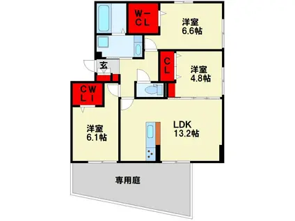 松の杜D-ROOM(3LDK/1階)の間取り写真