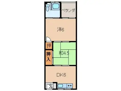 西岡アパートII(2DK/2階)の間取り写真