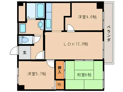 カーサフラッシュナカイ(3LDK/7階)の間取り写真