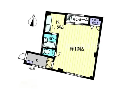 宮脇第15マンション(1K/2階)の間取り写真