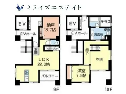 大須アパートメント(2LDK/9階)の間取り写真