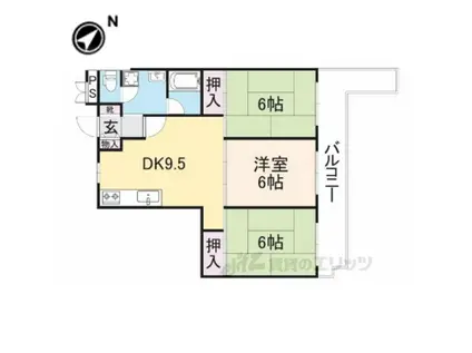 クリンゲル生駒(3DK/6階)の間取り写真