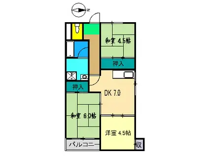 コーポ田中5号館(3DK/2階)の間取り写真