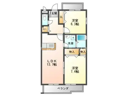 グランシャリオ(2LDK/1階)の間取り写真