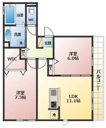 リヴェールメゾン(2LDK/3階)の間取り写真