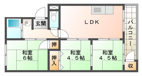 垂水農住団地 8号棟(3LDK/3階)の間取り写真