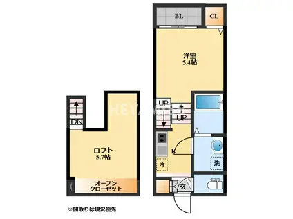 MODERN PALAZZO 宇都 AI SECOND(1SK/1階)の間取り写真