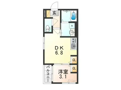 ハーモニーテラス遠里小野III(1DK/1階)の間取り写真