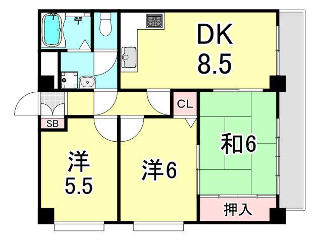エクセレント甲子園11番館(3LDK/3階)の間取り写真