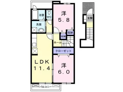 アクティブ・ウィングVII(2LDK/2階)の間取り写真