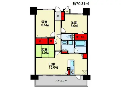 オーヴィジョン白木原(3LDK/10階)の間取り写真