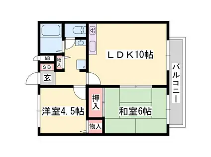 アーバンライフ吉田(2LDK/1階)の間取り写真