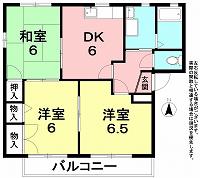 アミークス松富 A棟(3DK/1階)の間取り写真