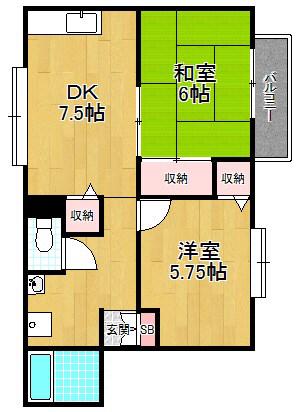 ウインディ彩II(2LDK/2階)の間取り写真