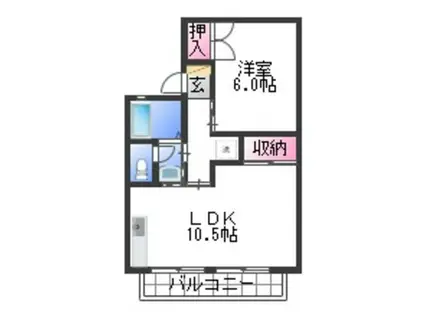 セジュールのざきC棟(1LDK/2階)の間取り写真