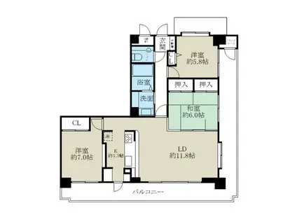 ダイアパレス女池上山(3LDK/6階)の間取り写真