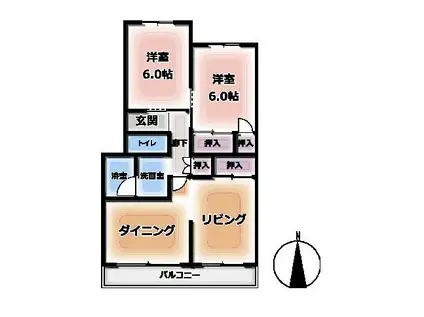 レジデンスナランハ(2LDK/3階)の間取り写真