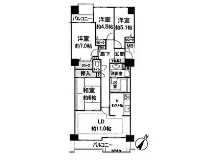 パークハイム西岡本(4LDK/3階)の間取り写真