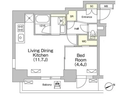 テラス大崎(1LDK/7階)の間取り写真