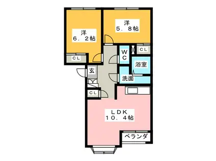 グランバード(2LDK/1階)の間取り写真