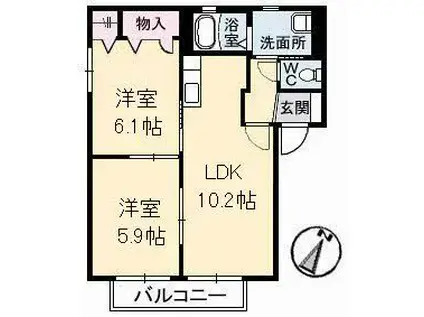 シャーメゾン K 参番館(2LDK/2階)の間取り写真