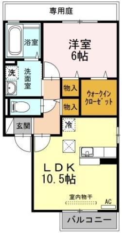コーポK D棟(1LDK/1階)の間取り写真