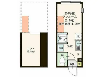 ハーモニーテラスプリマカーサ(ワンルーム/2階)の間取り写真