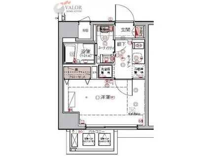 ハーモニーレジデンス大森ウエスト(1K/11階)の間取り写真